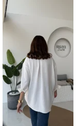 Ayrobin Kumaş Oversize Gömlek - Beyaz