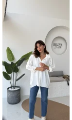 Ayrobin Kumaş Oversize Gömlek - Beyaz