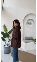 Ayrobin Kumaş Oversize Gömlek - Kahverengi