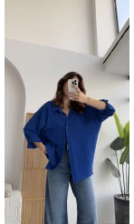 Ayrobin Kumaş Oversize Gömlek - Saks Mavisi