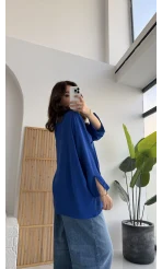 Ayrobin Kumaş Oversize Gömlek - Saks Mavisi