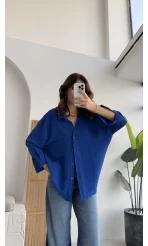 Ayrobin Kumaş Oversize Gömlek - Saks Mavisi