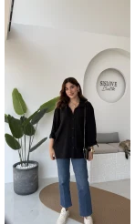 Ayrobin Kumaş Oversize Gömlek - Siyah