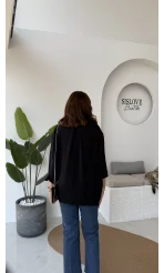 Ayrobin Kumaş Oversize Gömlek - Siyah