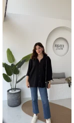 Ayrobin Kumaş Oversize Gömlek - Siyah