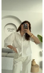 Ays Balon Kol Gömlek - Beyaz