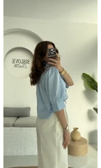 Ays Balon Kol Gömlek - Mavi