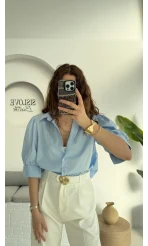 Ays Balon Kol Gömlek - Mavi