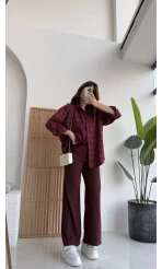 Bağcıklı Beli Lastikli Pantolon Bordo Kod: 4031