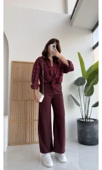 Bağcıklı Beli Lastikli Pantolon Bordo Kod: 4031