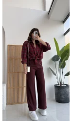 Bağcıklı Beli Lastikli Pantolon Bordo Kod: 4031