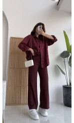 Bağcıklı Beli Lastikli Pantolon Bordo Kod: 4031