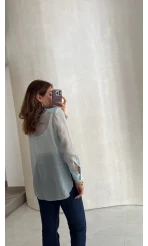 Bağcıklı Garnili Transparan Ceket - Bebe Mavisi - Kod: 9739