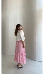 Bağcıklı Katlı Etek - Pembe - Kod: 5095