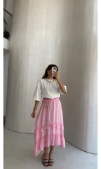 Bağcıklı Katlı Etek - Pembe - Kod: 5095