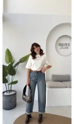 Baggy Old Mavi Yüksek Bel Denim Jean Pantolon - Kod: 936