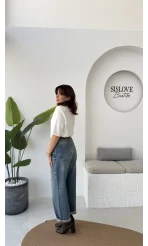 Baggy Old Mavi Yüksek Bel Denim Jean Pantolon - Kod: 936