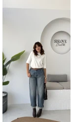 Baggy Old Mavi Yüksek Bel Denim Jean Pantolon - Kod: 936