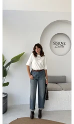 Baggy Old Mavi Yüksek Bel Denim Jean Pantolon - Kod: 936