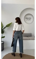 Baggy Old Mavi Yüksek Bel Denim Jean Pantolon - Kod: 936