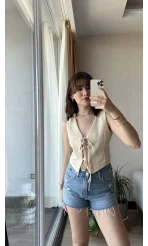 Bağlamalı Ekru Yelek