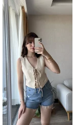 Bağlamalı Ekru Yelek