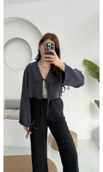 Bağlamalı Tensel Modal Karışımlı Bluz Grand 5276 Antrasit