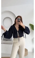 Bağlamalı Tensel Modal Karışımlı Bluz Grand 5276 Lacivert