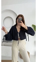 Bağlamalı Tensel Modal Karışımlı Bluz Grand 5276 Lacivert