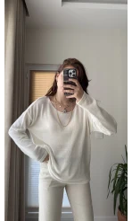 Bahama Triko Salaş Bluz - Ekru