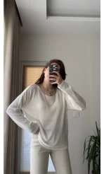 Bahama Triko Salaş Bluz - Ekru