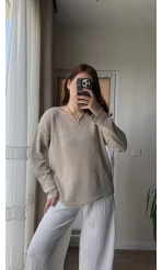 Bahama Triko Salaş Bluz - Krem