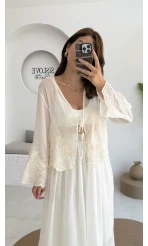Bahar Çiçek İşlemeli Kimono Etek Takım - 8007