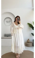 Bahar Çiçek İşlemeli Kimono Etek Takım - 8007