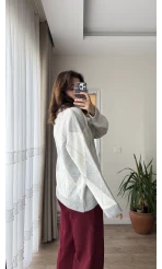 Baklava Desenli Gri Kazak