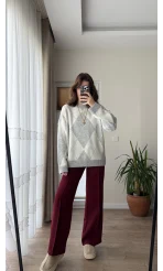 Baklava Desenli Gri Kazak