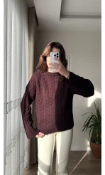 Balıkçı Yaka Örgü Model Kazak Bordo