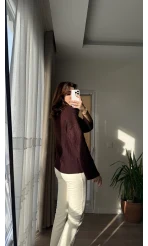 Balıkçı Yaka Örgü Model Kazak Bordo