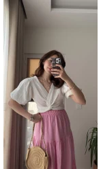 Balon Kol Beyaz Bluz - 1004