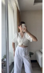 Balon Kol Büzgülü Kırık Beyaz