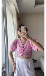 Balon Kol Büzgülü Pembe