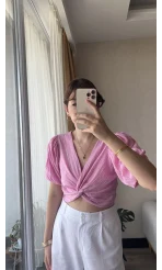 Balon Kol Büzgülü Pembe
