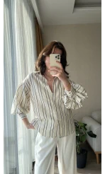 Balon Kol Çizgili Gömlek