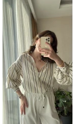 Balon Kol Çizgili Gömlek