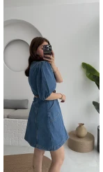 Balon Kol Denim Elbise - Kod: 7526