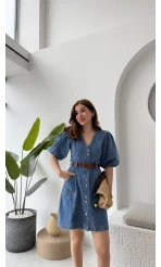 Balon Kol Denim Elbise - Kod: 7526