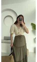 Balon Kol Krem Bluz - 1004