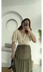 Balon Kol Krem Bluz - 1004