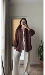 Balon Kol Müslin Gömlek - Acı Kahve - 2012