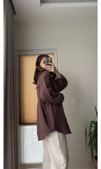 Balon Kol Müslin Gömlek - Acı Kahve - 2012